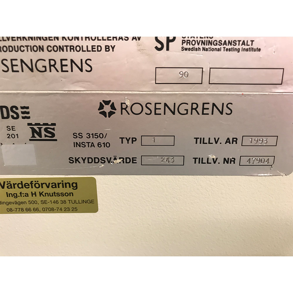 Rosengrens kassaskåp modell RHS 243-900, godkänd kontantskydd 1.340.000 kr - Bild 3