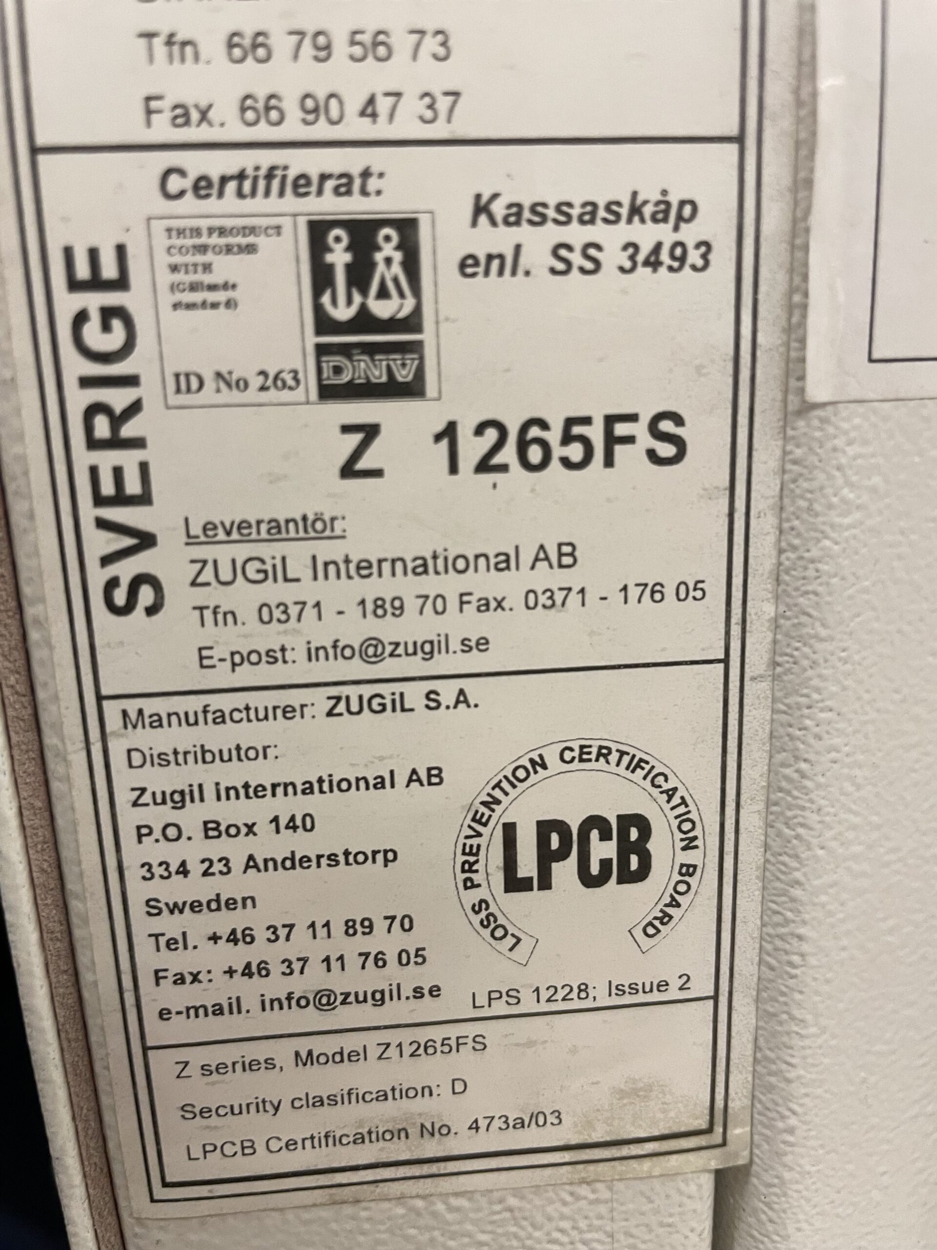 Zugil SS3493 med godkänt kontantskydd 40.000 kr och 60 minuters brandklass. Rymmer 18 st pärmar, utrustat med kodlås. - Bild 3