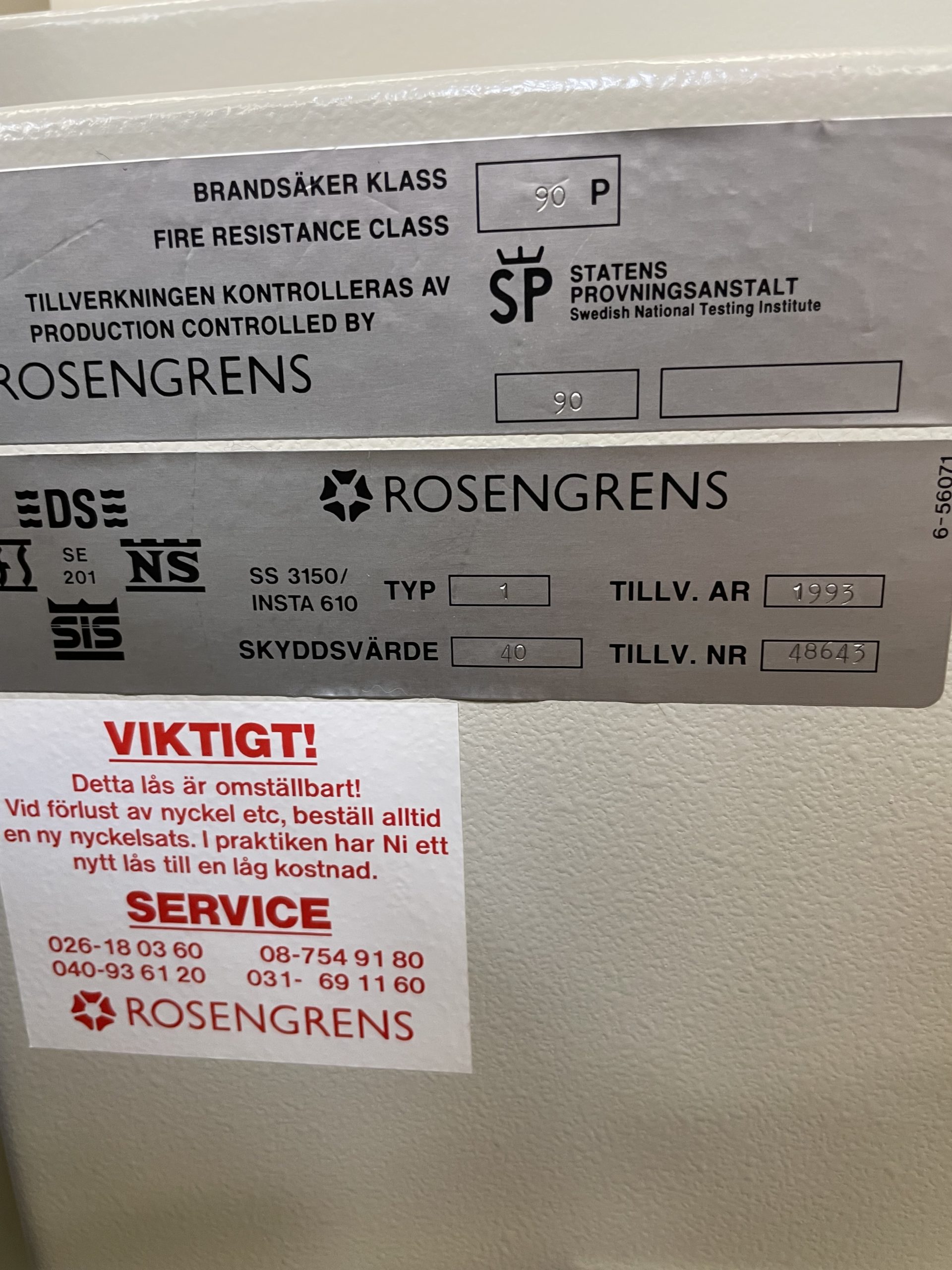 Rejält pris sänkt kassaskåp. Rosengrens värdeskåp med brandklass och godkänd kontantskydd 170.000 kr - Bild 3